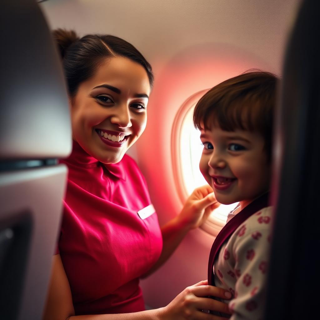 Flight attendant helping a young traveler